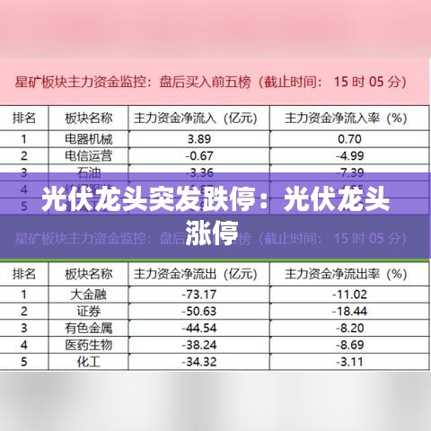 光伏龙头突发跌停：光伏龙头涨停 