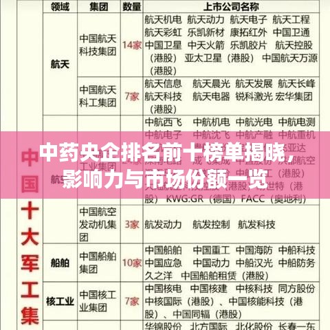 中药央企排名前十榜单揭晓，影响力与市场份额一览