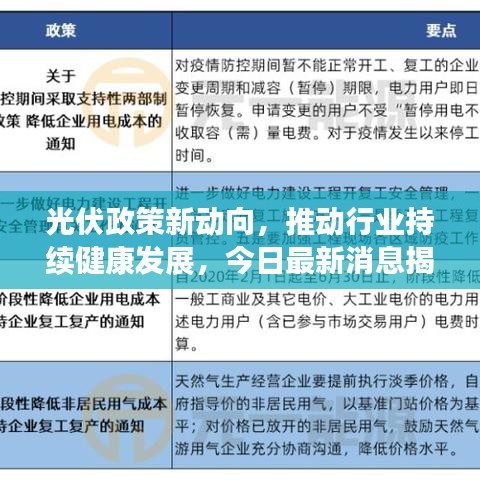 光伏政策新动向，推动行业持续健康发展，今日最新消息揭秘！